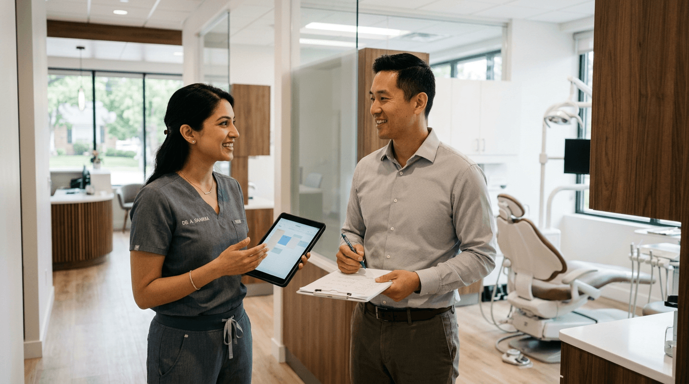 Dentist preparing a treatment room for a new dental practice